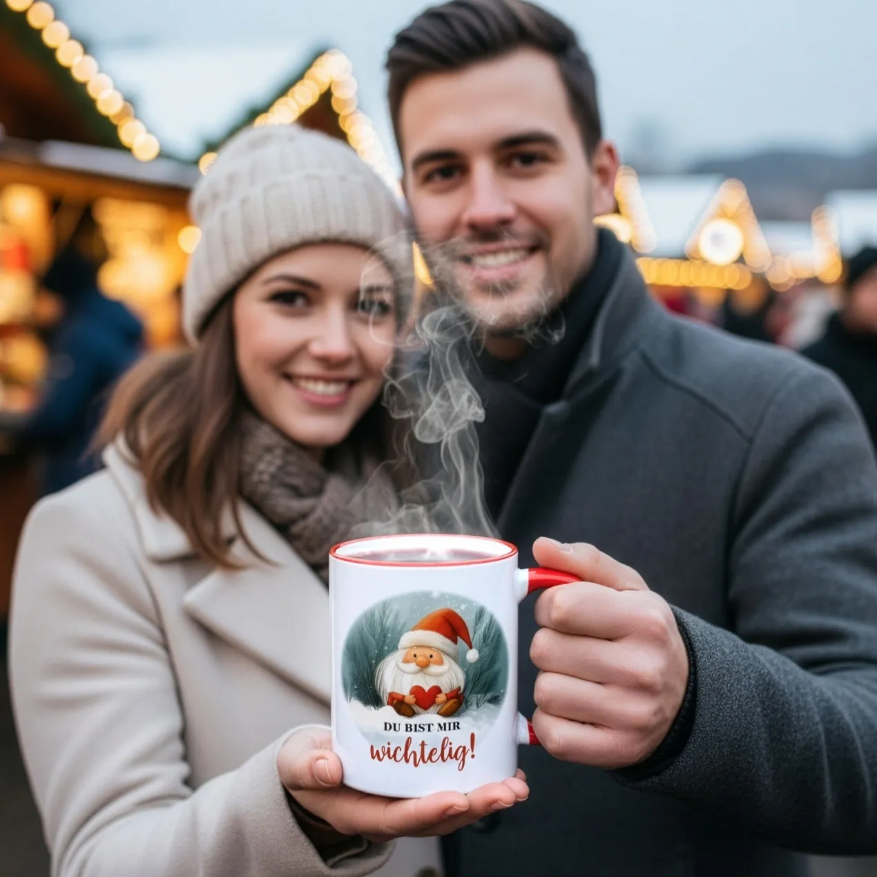Keramiktasse mit Wichtel & Spruch 'Du bist mir wichtelig!' | Wichtelgeschenk zu Weihnachten