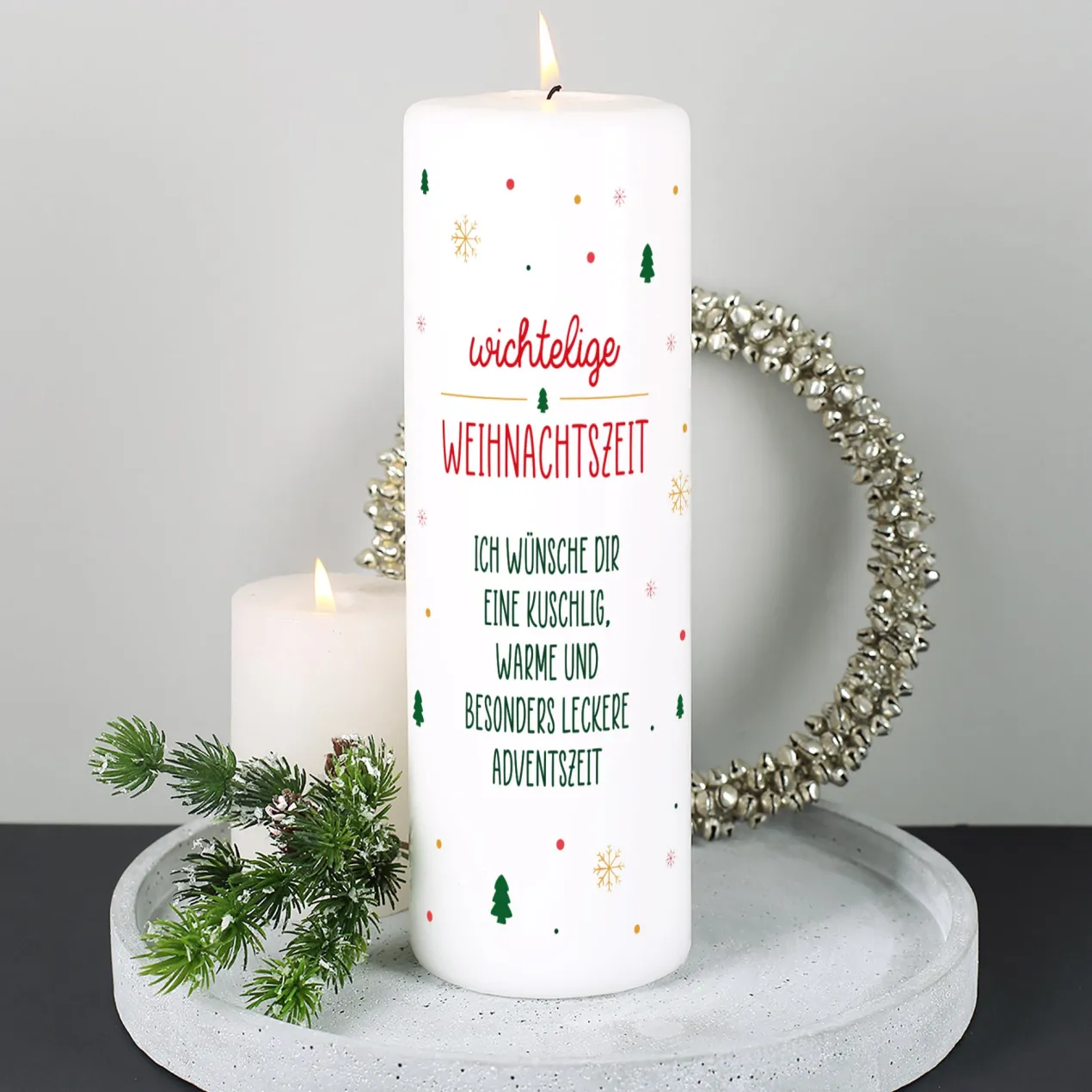 Kerze als Adventskalender mit Wichtel und Wunschtext | Wichtelige Weihnachtszeit