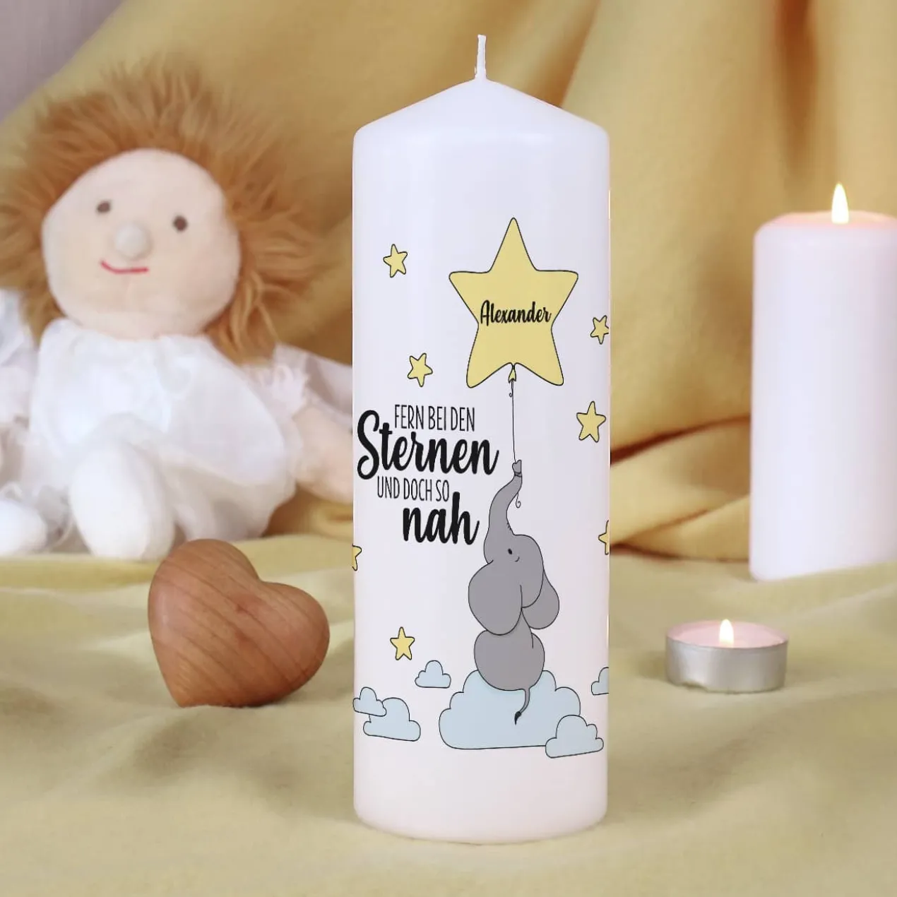 Kerze "Fern bei den Sternen" mit Name des Kindes