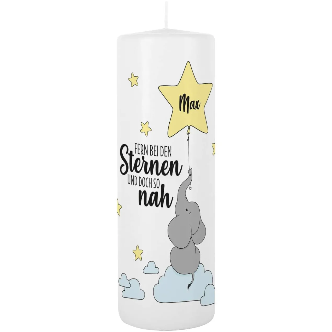 Kerze "Fern bei den Sternen" mit Name des Kindes