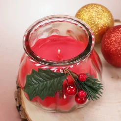 Kerze im Glas mit Weihnachtsdekoration - weiß oder rot
