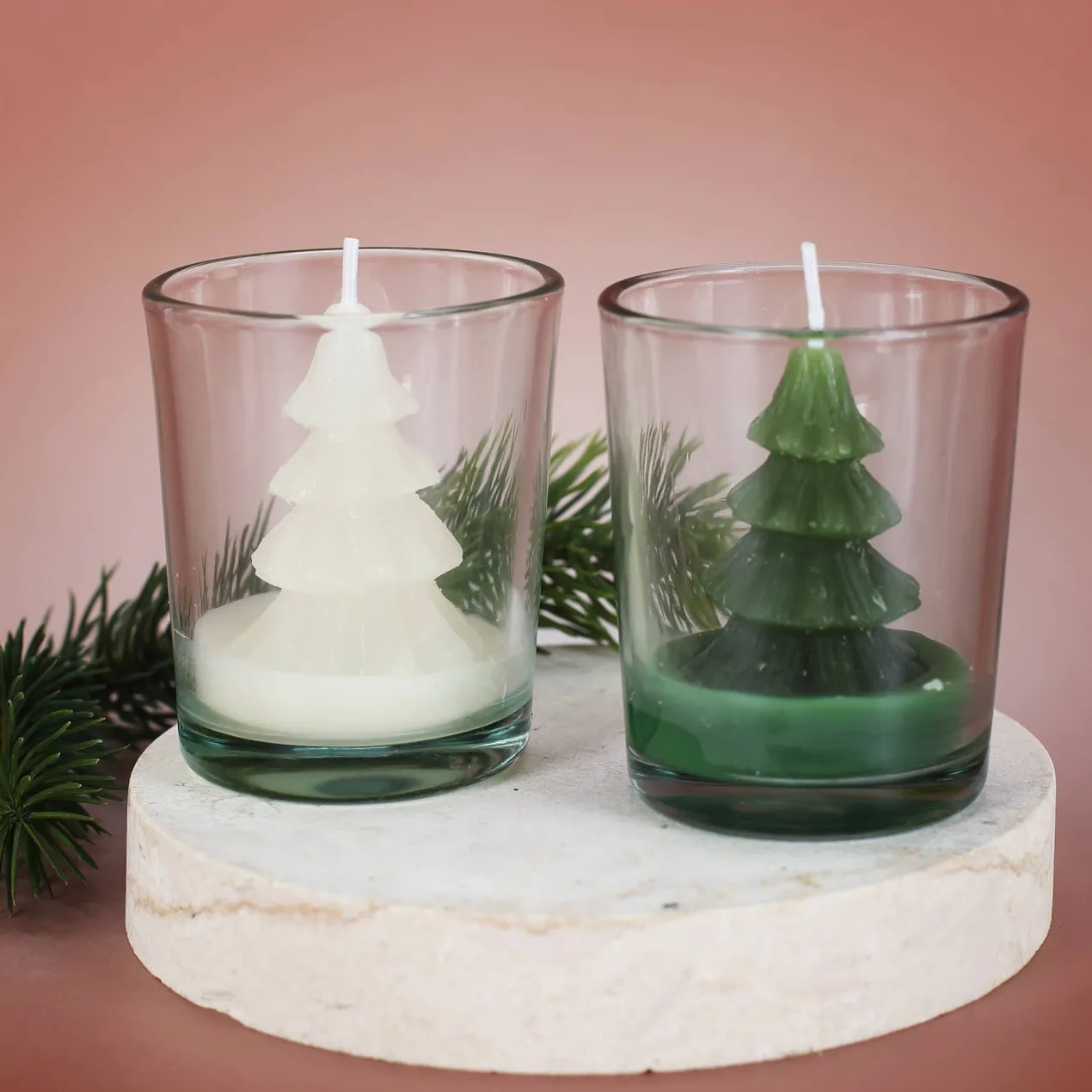 Kerze im Glas Weihnachtsbaum - weiß oder grün