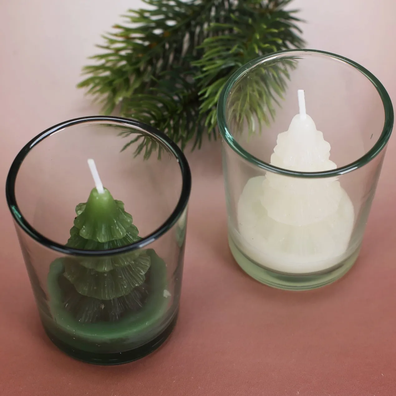Kerze im Glas Weihnachtsbaum - weiß oder grün