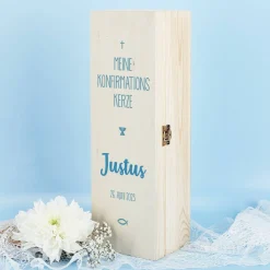 Kerzenbox zur Konfirmation - mit Name und Datum in drei Farben zur Auswahl