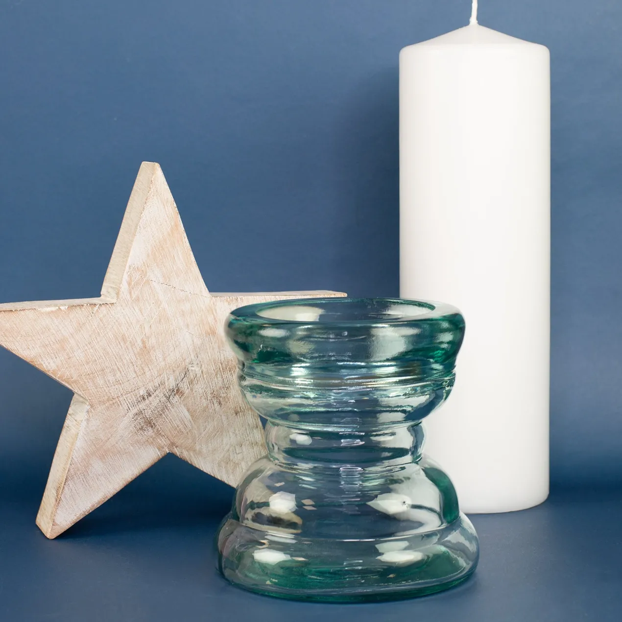 Kerzenhalter aus Glas handgearbeitet | Kerzenständer aus 100% recyceltem Glas für Stumpenkerzen