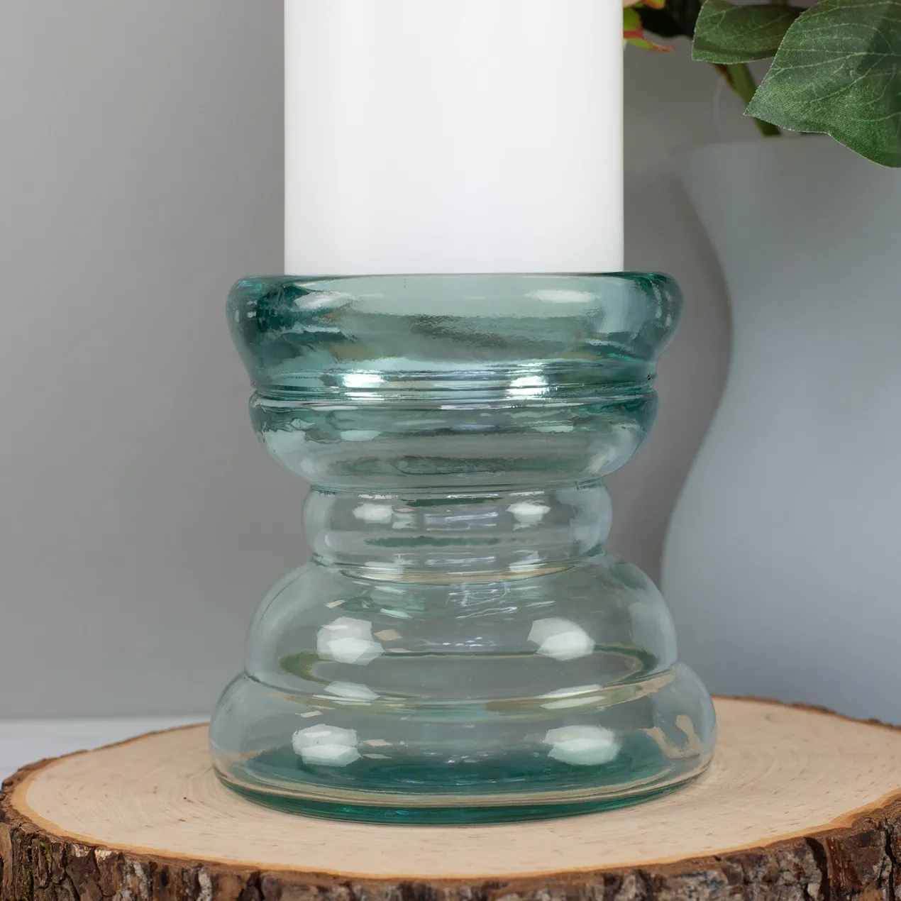 Kerzenhalter aus Glas handgearbeitet | Kerzenständer aus 100% recyceltem Glas für Stumpenkerzen