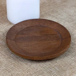 Kerzenteller aus Akazienholz braun 12 cm | Holz Teller für Stumpenkerzen, Tischdeko & Wohn Deko
