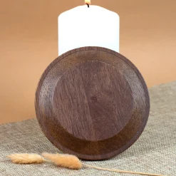 Kerzenteller aus Akazienholz braun 12 cm | Holz Teller für Stumpenkerzen, Tischdeko & Wohn Deko