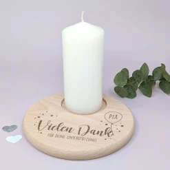 Kerzenteller aus Buchenholz personalisiert mit Name & Wunschtext | Vielen Dank Motiv