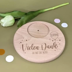 Kerzenteller aus Buchenholz personalisiert mit Name & Wunschtext | Vielen Dank Motiv