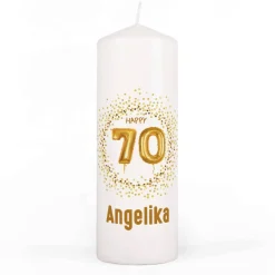 Kerze zum 70. Geburtstag mit Ihrem Namen persönlich bedruckt