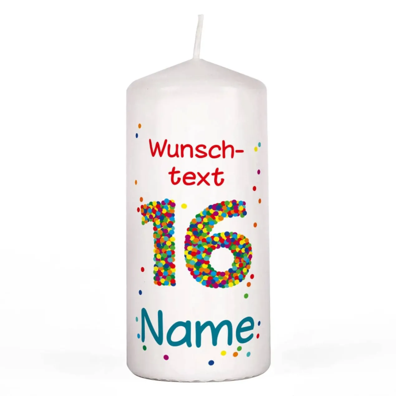 Kerze zum 16. Geburtstag mit Name und Wunschtext