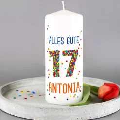 Kerze zum 17. Geburtstag mit Name und Wunschtext