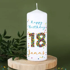 Kerze zum 18. Geburtstag mit Name und Wunschtext