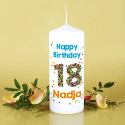 Kerze zum 18. Geburtstag mit Name und Wunschtext