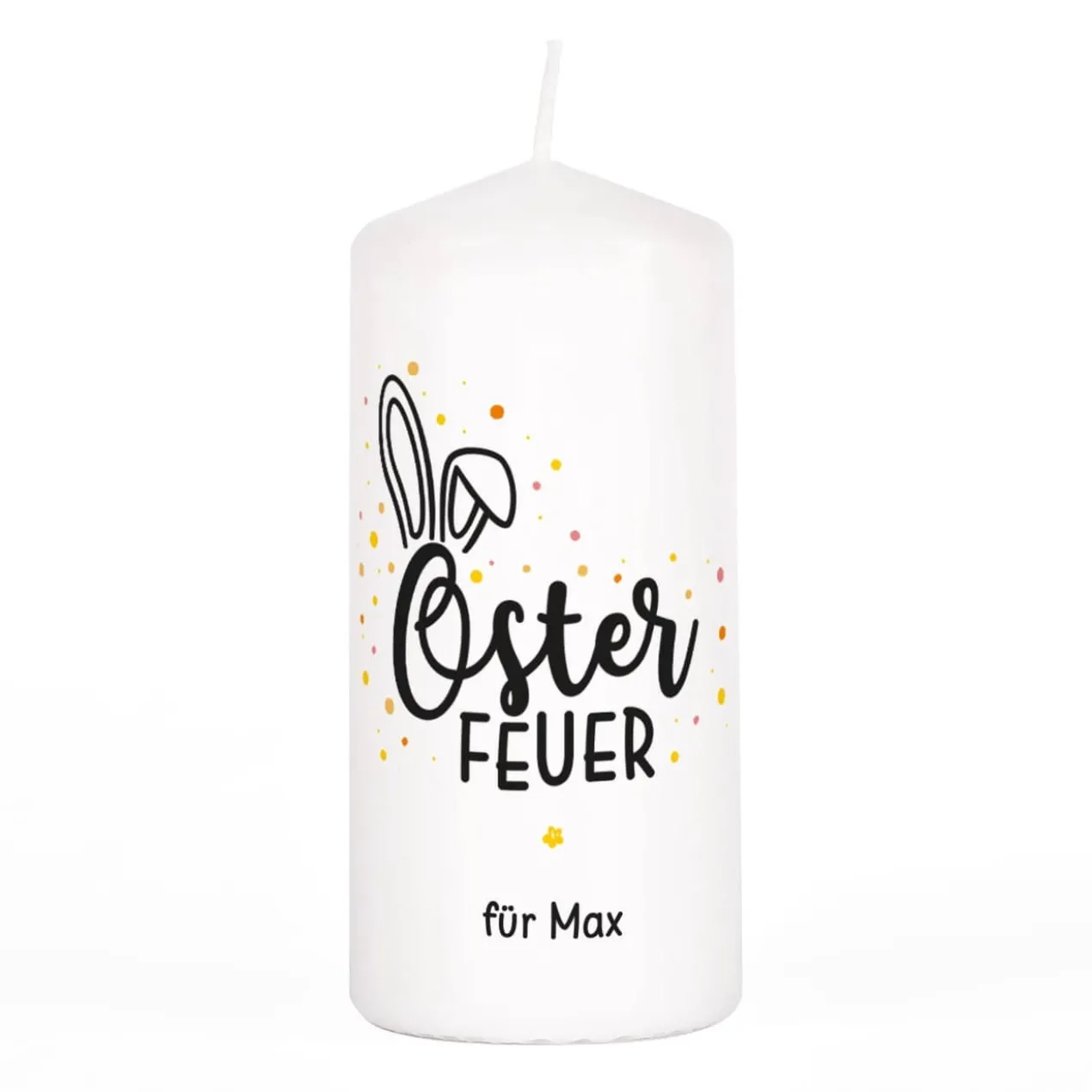 Kerze zu Ostern mit Osterfeuer-Aufdruck und Ihrem Wunschtext