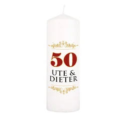 Kerze zur Goldenen Hochzeit mit Namen des Paares