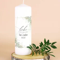 Kerze zur Hochzeit - Liebe ist kein Wort, sondern ein Gefühl - mit Namen und Datum