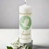 Kerze zur Konfirmation, Kommunion & Taufe personalisierbar mit Wunschdaten | Taube mit Zweig