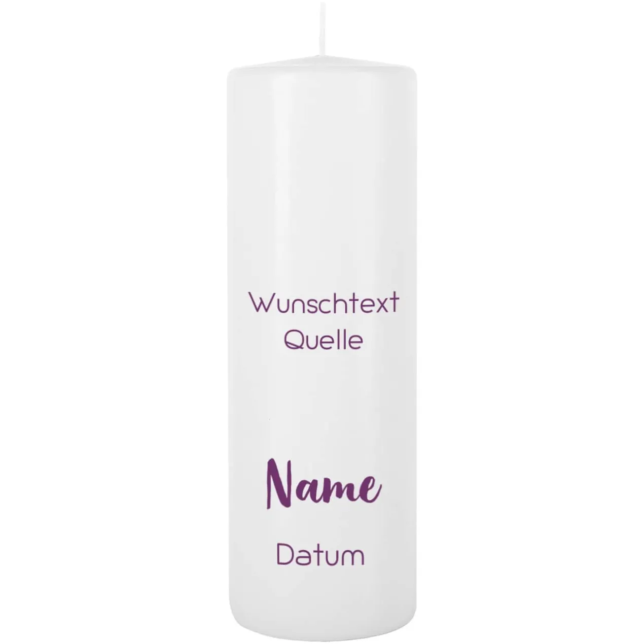 Kerze zur Konfirmation - mit Name, Datum und Wunschtext in violett