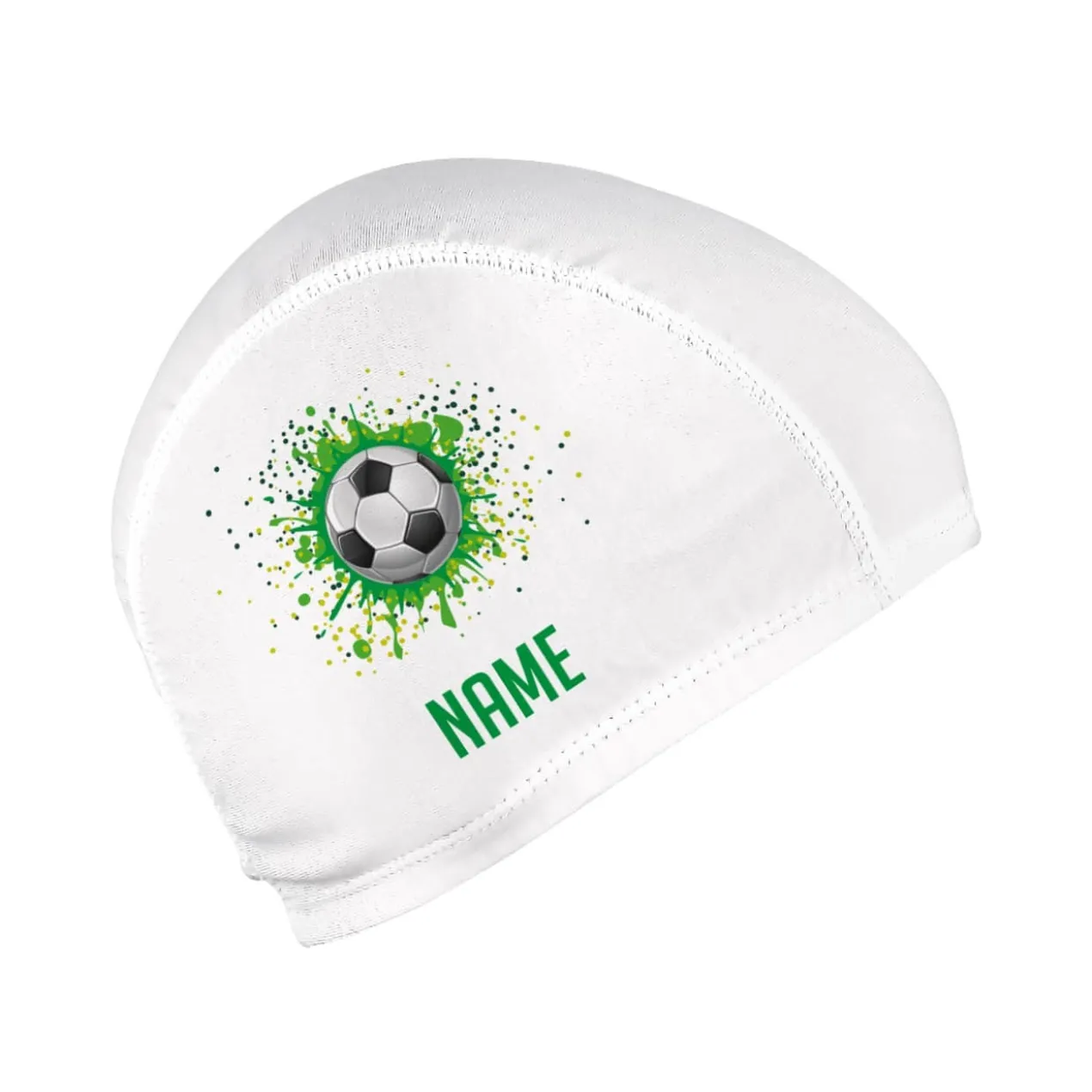 Kinderbadekappe mit Fußball-Motiv und Name bedruckt