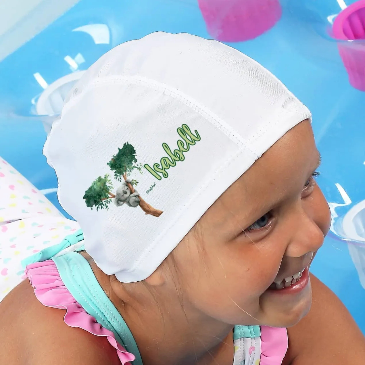 Kinderbadekappe mit Koala-Motiv und Name bedruckt