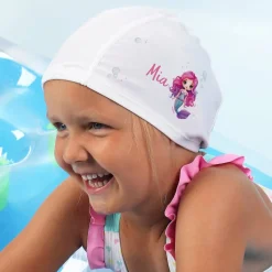 Kinderbadekappe mit Meerjungfrauen-Motiv und Name bedruckt