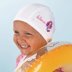 Kinderbadekappe mit Meerjungfrauen-Motiv und Name bedruckt