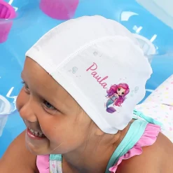 Kinderbadekappe mit Meerjungfrauen-Motiv und Name bedruckt