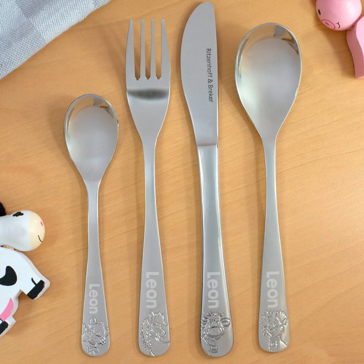 Kinderbesteck Set personalisiert mit Name 4-teilig | Motiv Hoftiere von Ritzenhoff & Breker