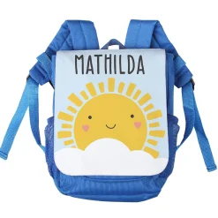 Kindergarten Rucksack in blau mit Sonne Motiv & Name personalisiert | Geschenk für Jungen & Mädchen