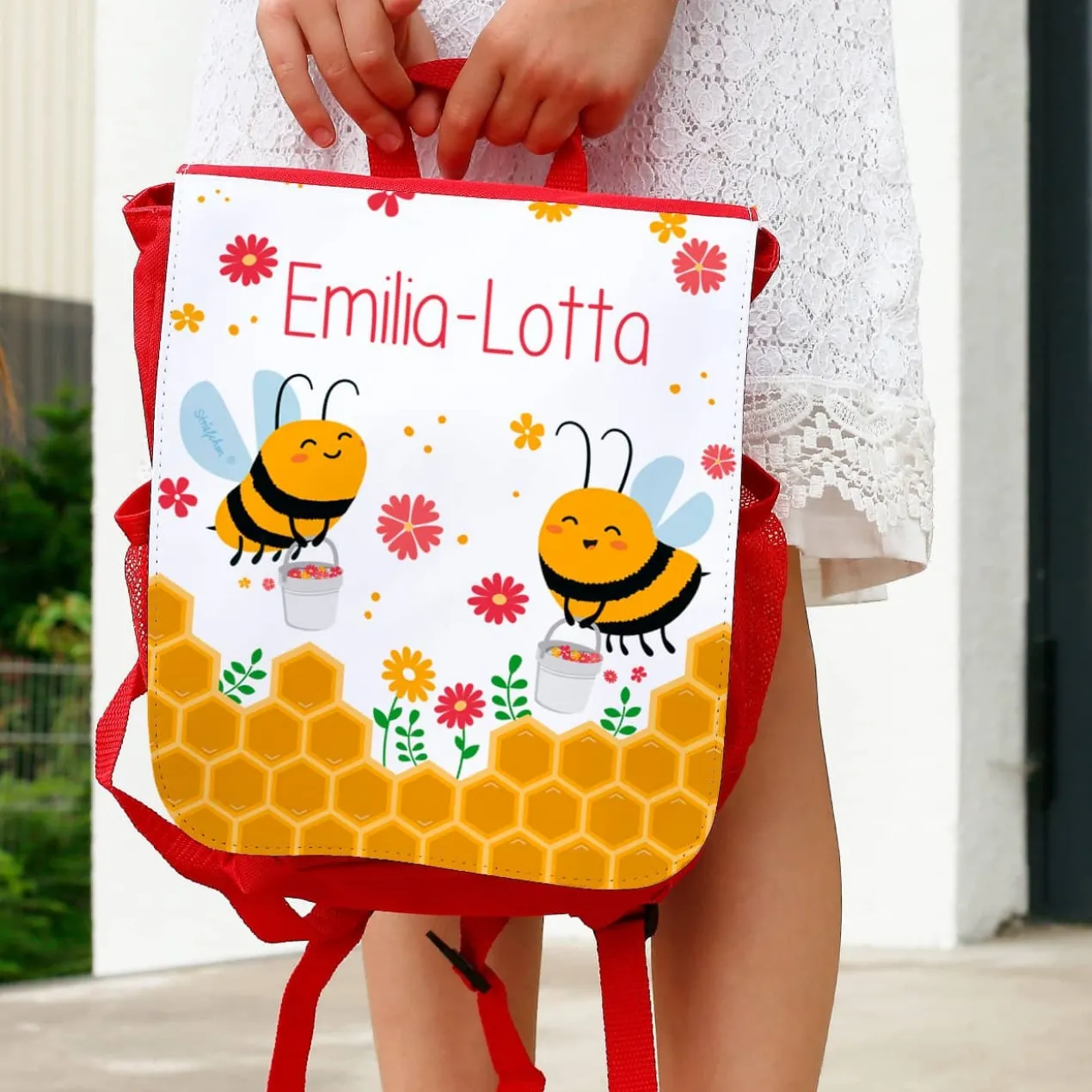 Kindergartenrucksack mit Bienchenmotiv und Wunschname bedruckt