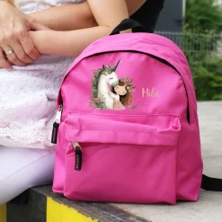 Kindergartenrucksack mit Einhorn, Prinzessin & Name | Rosa/Pink