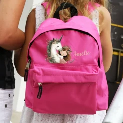 Kindergartenrucksack mit Einhorn, Prinzessin & Name | Rosa/Pink