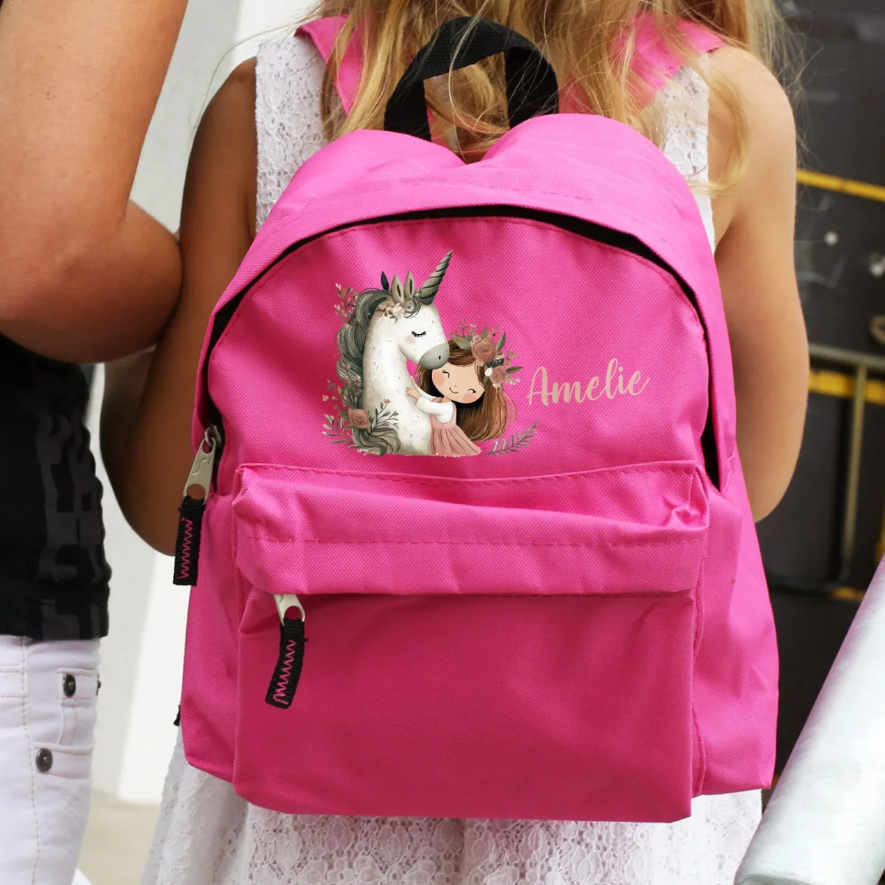 Kindergartenrucksack mit Einhorn, Prinzessin & Name | Rosa/Pink