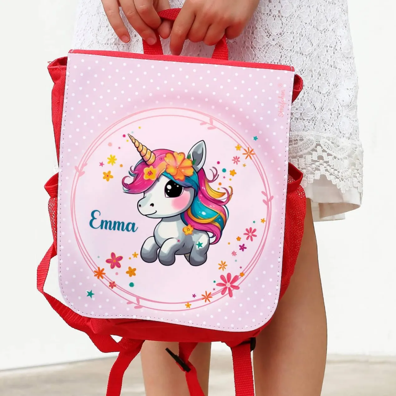 Kindergartenrucksack mit niedlichem Einhorn und Name