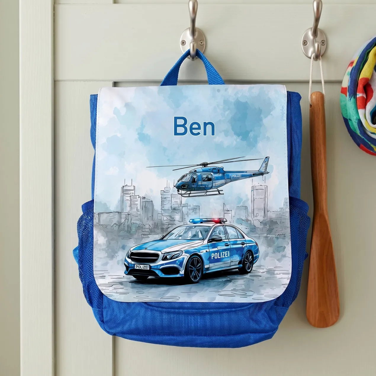 Kindergarten Rucksack personalisiert mit Name & Polizei Motiv | Geschenk für Jungen