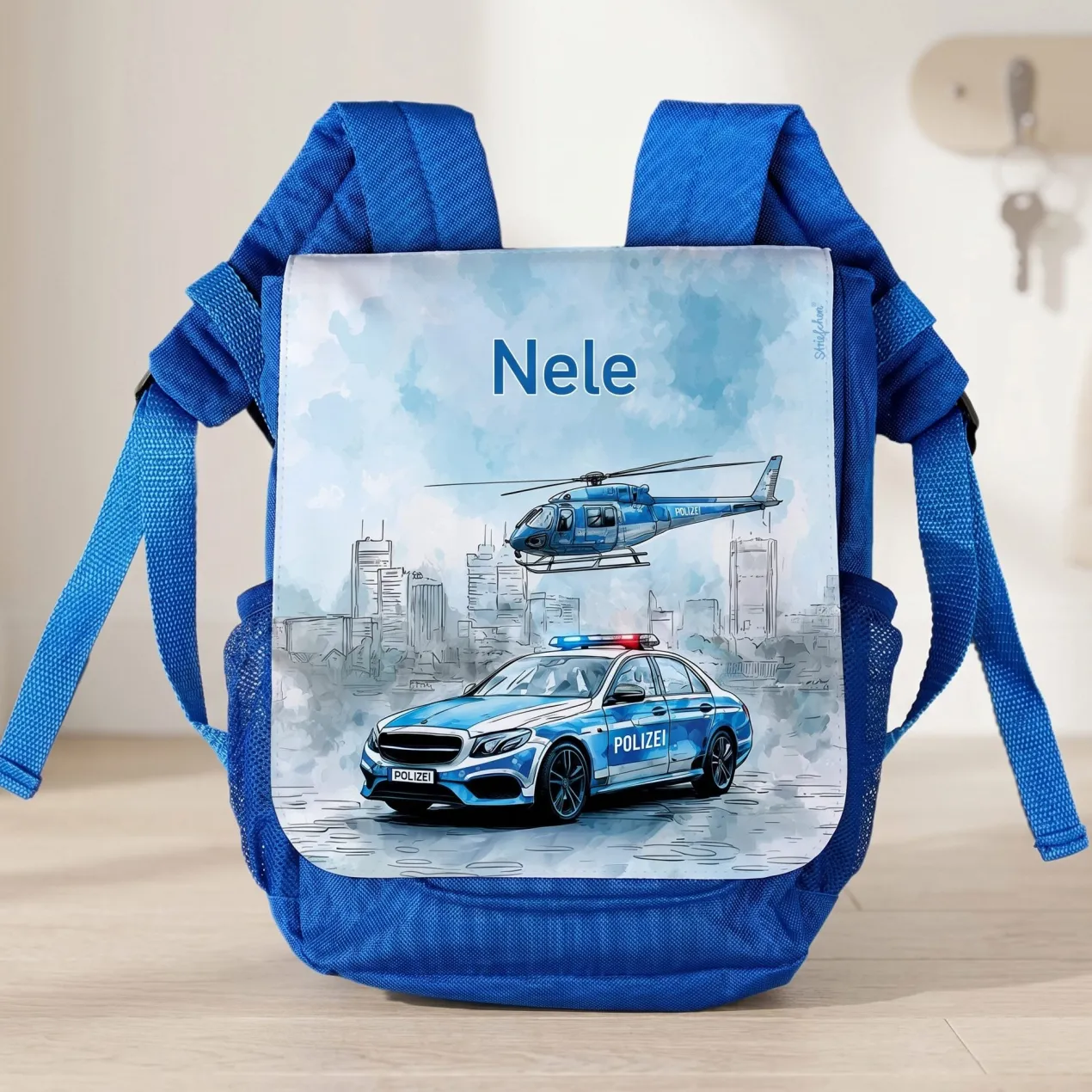 Kindergarten Rucksack personalisiert mit Name & Polizei Motiv | Geschenk für Jungen