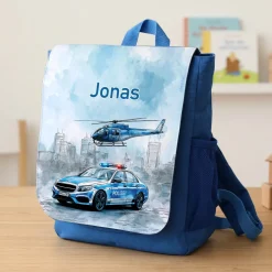 Kindergarten Rucksack personalisiert mit Name & Polizei Motiv | Geschenk für Jungen