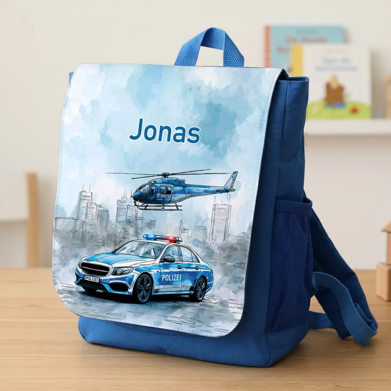 Kindergarten Rucksack personalisiert mit Name & Polizei Motiv | Geschenk für Jungen