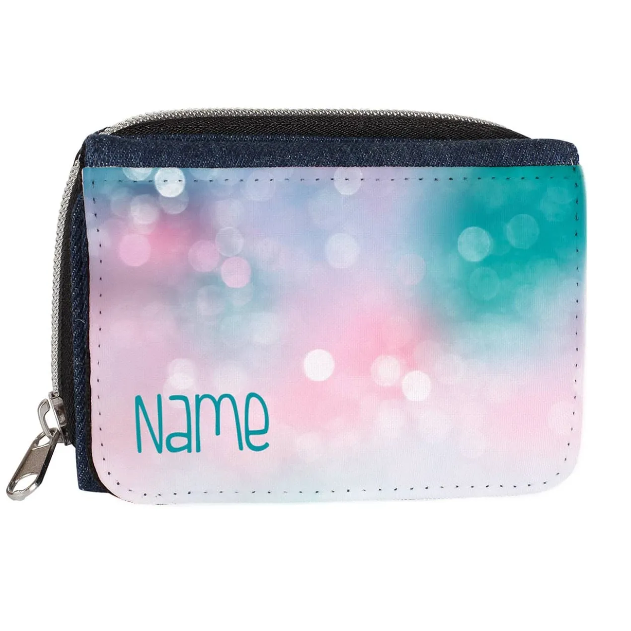 Kinder Geldbörse in Jeansblau mit Name und Watercolor Motiv