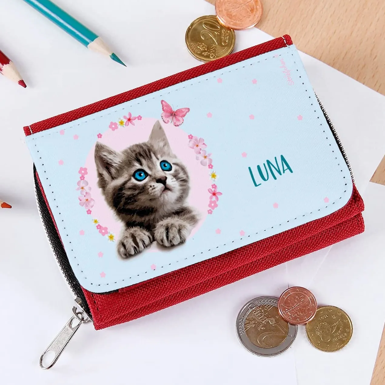 Kindergeldbörse mit Baby-Katze und Name