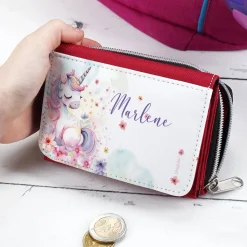 Kinder-Geldbörse mit Einhorn-Motiv, Blumen und Name