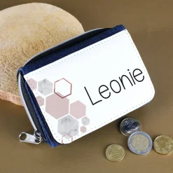 Kindergeldbörse mit Jeansoptik und roséfarbenem Motiv mit Name