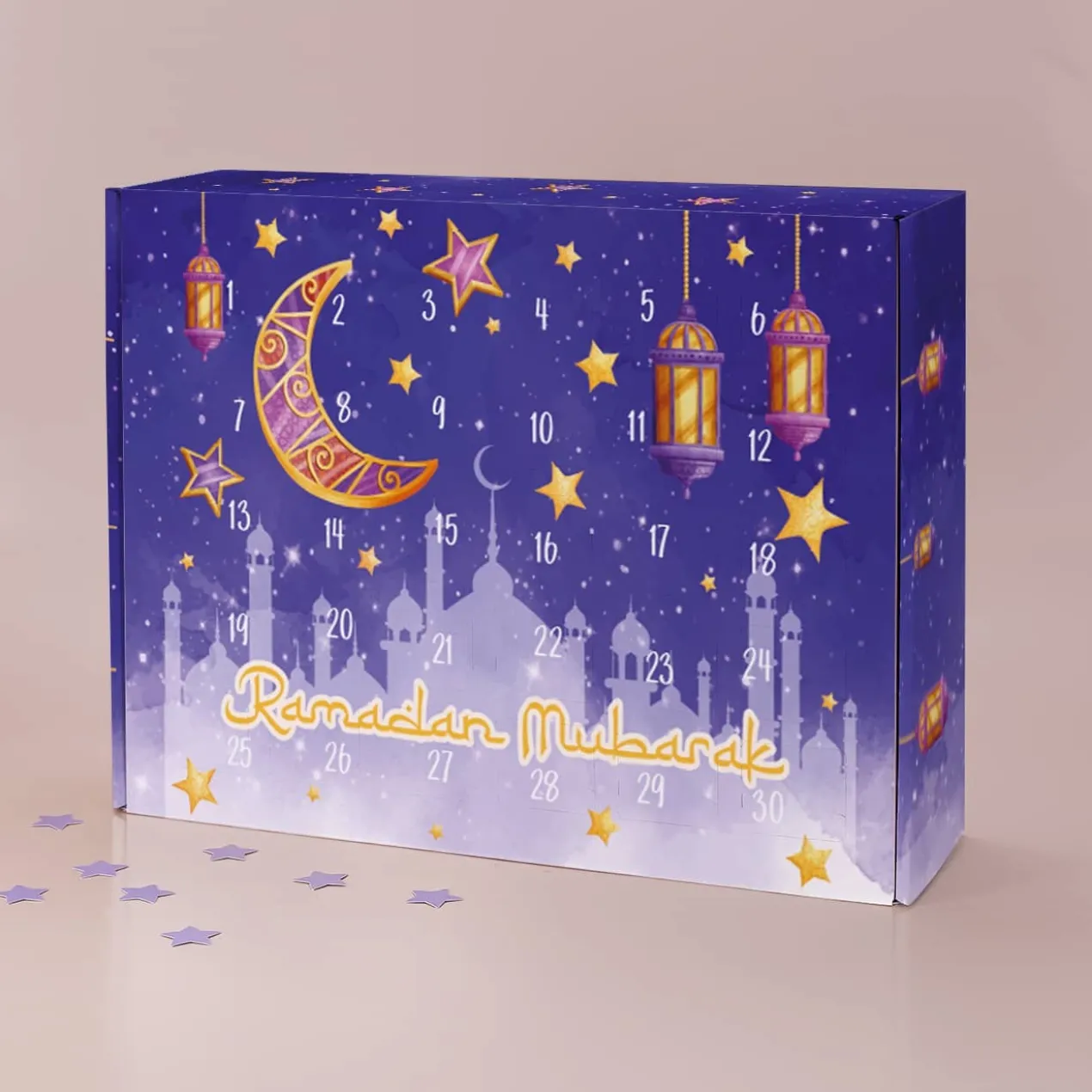 Kinder Ramadan Kalender mit Name - Laternen, Mond und Sternen Motiv zum selbst Befüllen