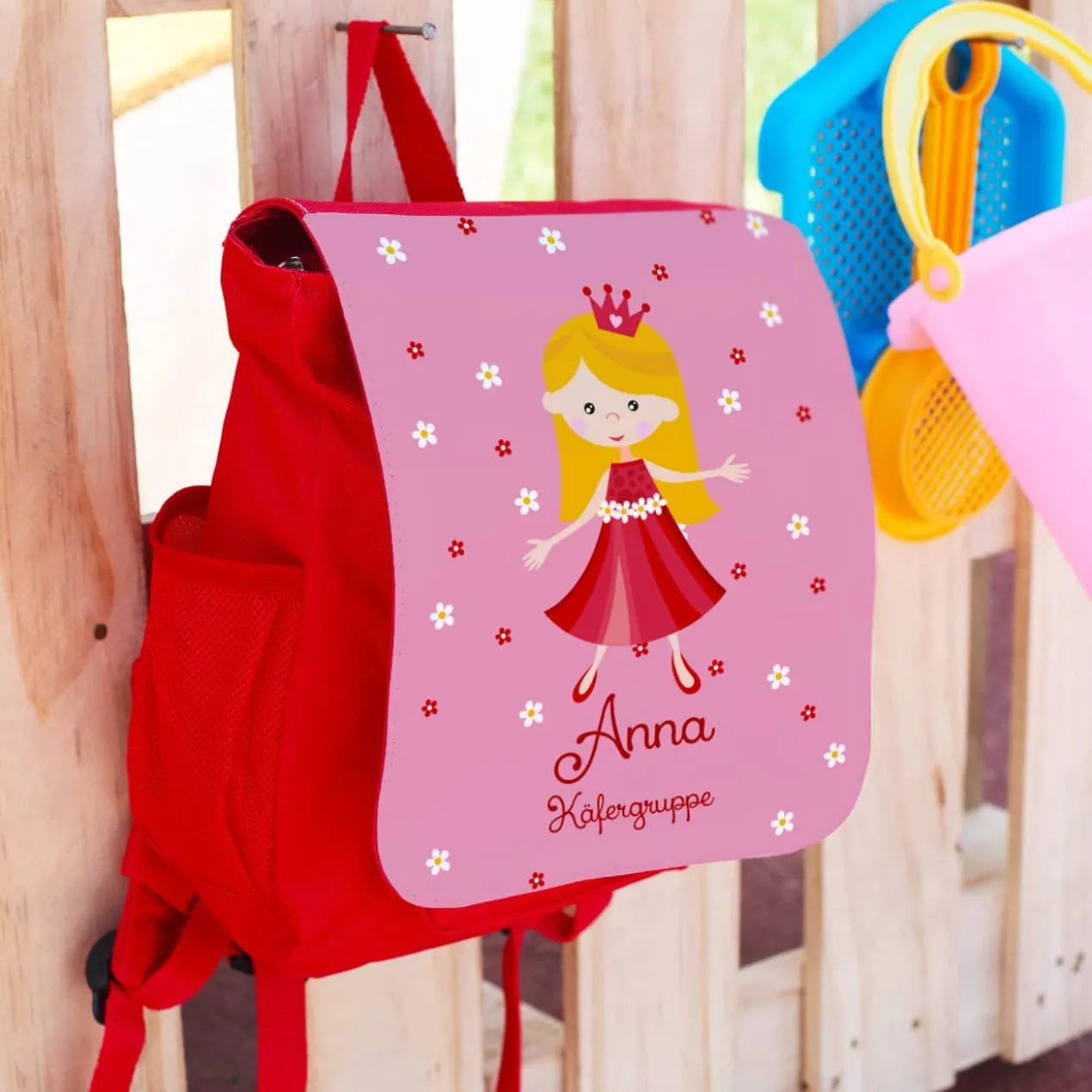 Kinderrucksack für kleine Prinzessinnen mit Name und Kita-Gruppe