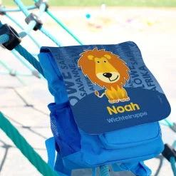 Kinderrucksack mit niedlichem Löwen, Name des Kindes und der Kita-Gruppe