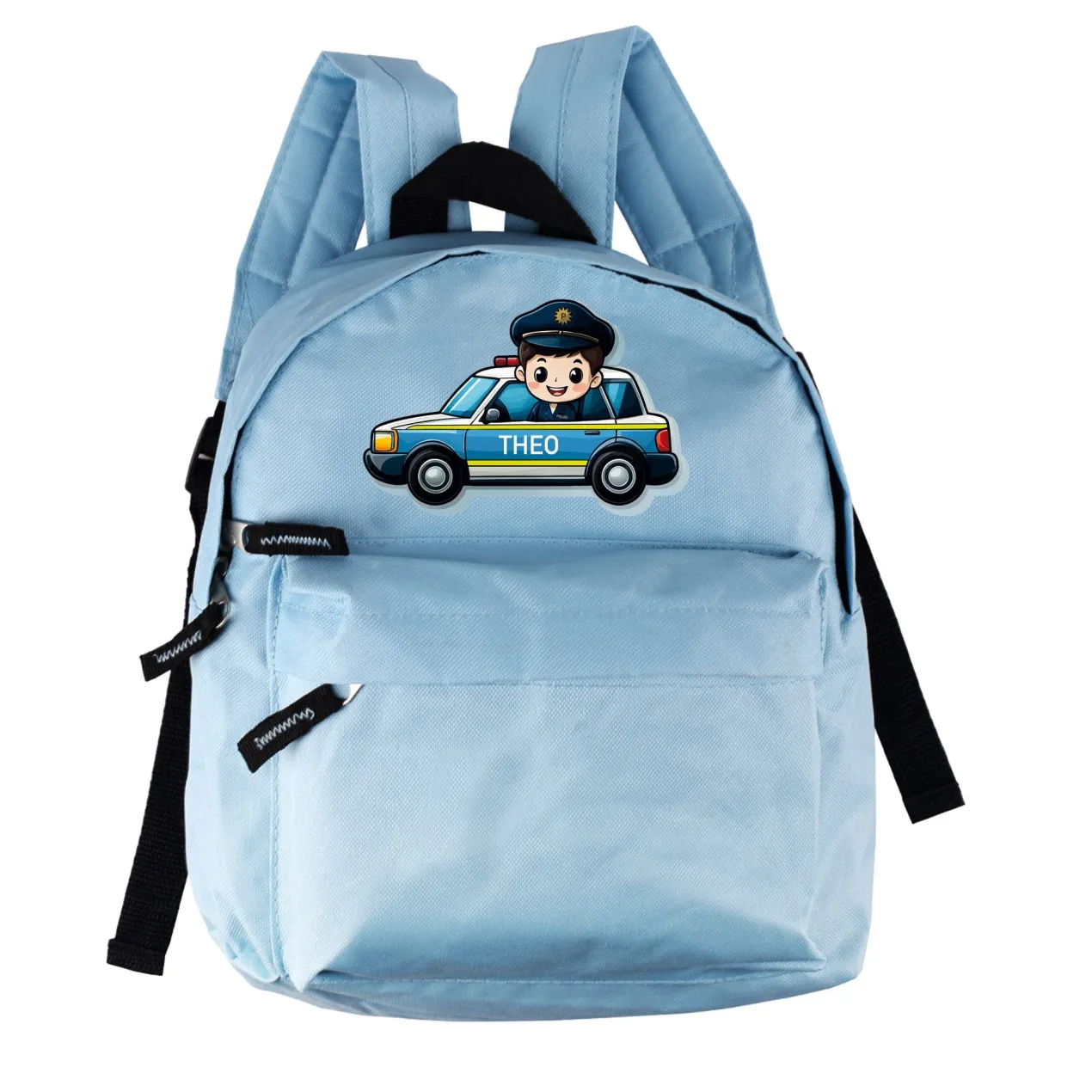 Kinderrucksack mit Polizeiauto-Motiv und Namen personalisierbar für Jungen