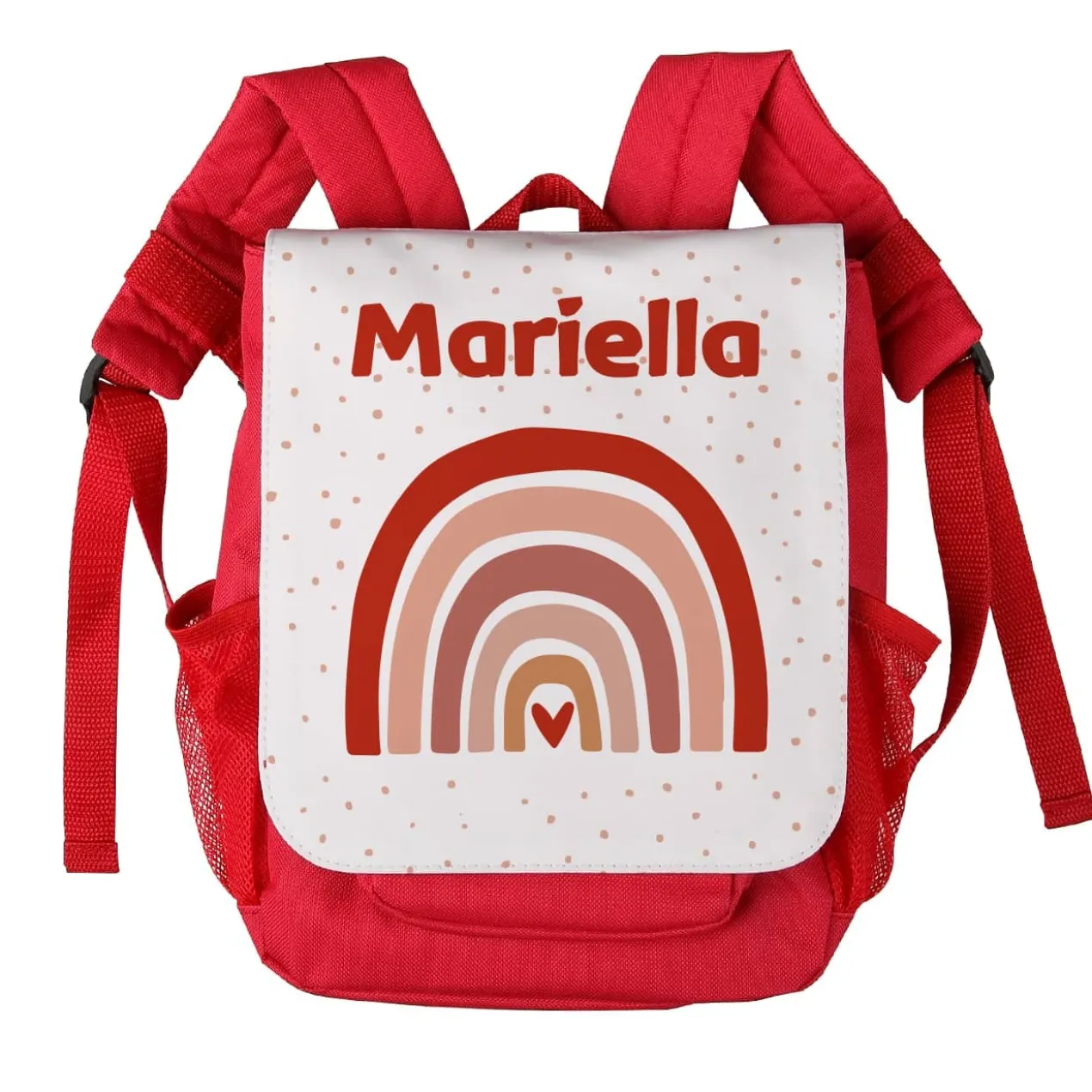 Kinderrucksack mit Regenbogenmotiv und Namensaufdruck