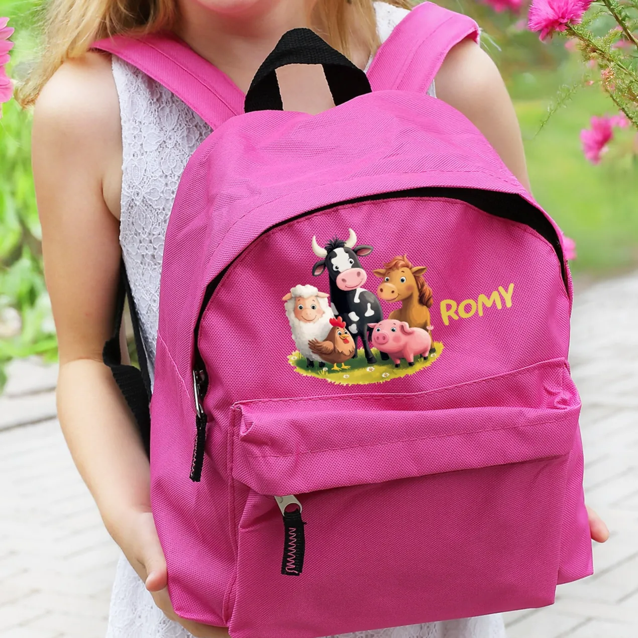 Kinderrucksack mit Tiermotiven in Rosa/Pink für Mädchen | Modell: Bauernhof